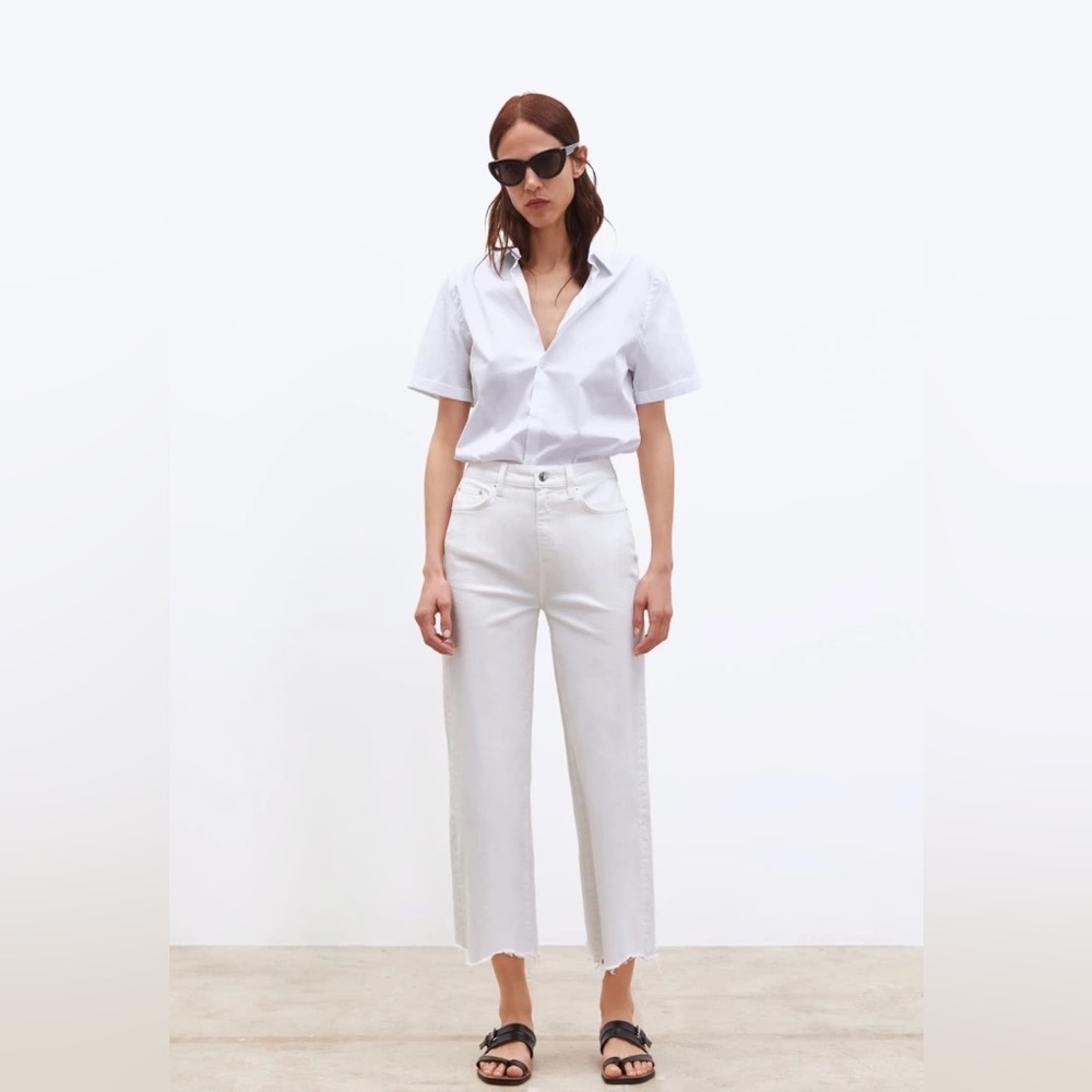 ZARA ZW Signature Premium High Rise Wide Leg Culottes Raw Hem